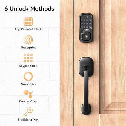 Lockzo Smart Door Lock with Handle, Keyless Entry Door Lock Deadbolt Handle Set, Built-in WiFi Deadbolt Smart Lock for Front, Fingerprint, Keypad Code, App Control, Voice Control