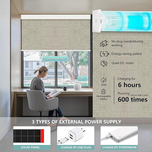Aprilsmart Motorized Blinds with Remote,Compatible with Apple HomeKit Alexa Google Home- Voice and app Control,Motorized Roller Shades 100% Blackout Custom Size(Vigor Sage-10)