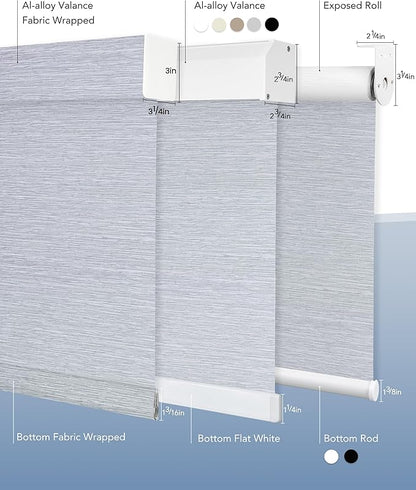 Motorized Blinds Compatible with Alexa Google Custom to 108" Width 100% Blackout Smart Blind Automatic Large Window Roller Shades Remote Control Striped Grey