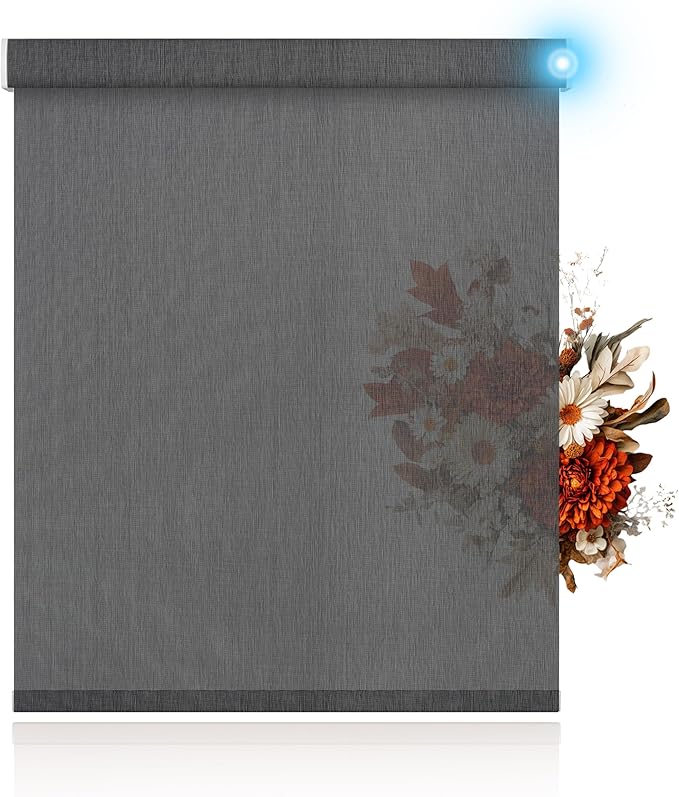 BERISSA Motorized Blinds with Remote,Light Filtering Smart Blinds for Windows,Solar Fabric,Remote Control,Thermal Insulated Automatic Blinds,Electric Blinds with USB/Solar Pannel.Solar Black