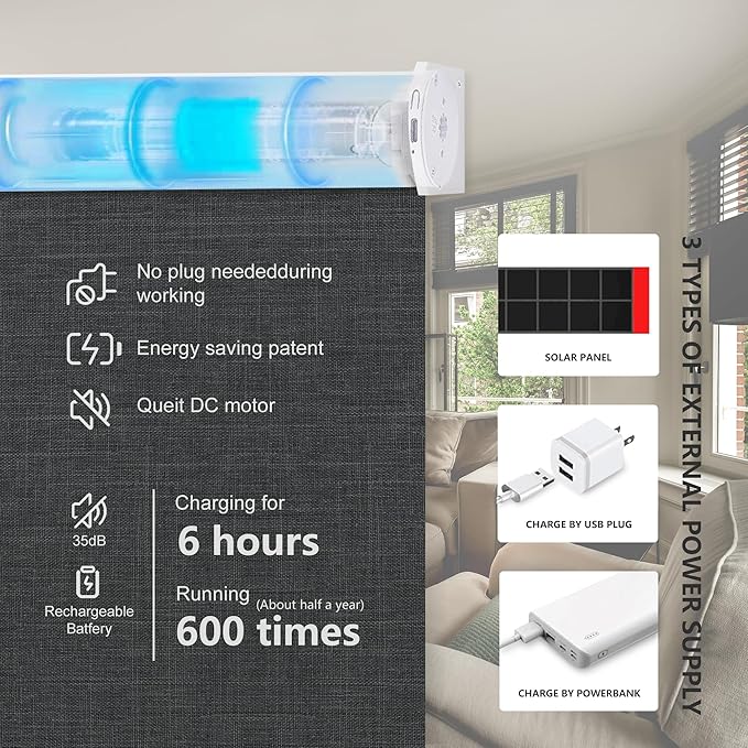 Bringnox Motorized Blinds with Remote,100% Blackout Smart Roller Blinds Compatible with Google Home and Alexa Via HUB,and Motorized Window Blinds Customized