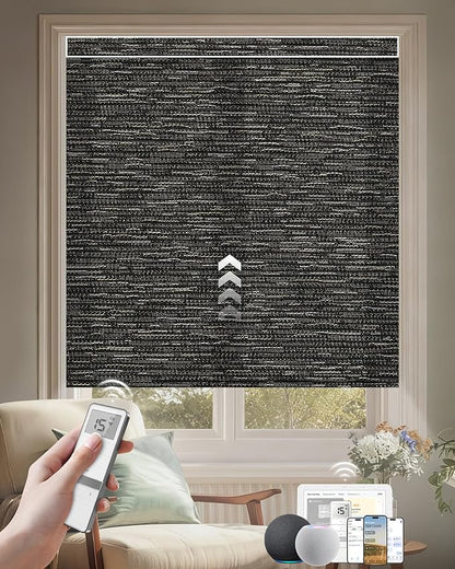 Kincmo Motorized Blinds with Remote, Light Filtering Roller Shades Work with Apple Homekit,Alexa,Google Home, Custom Electric Blinds with App,Voice Control (75% Blackout Aqua Waves Striped Brown)