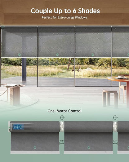 Yoolax Smart Coupled Solar Shades Compatible with Alexa, Motorized Blinds with Remote Flame Retardant Coupled Roller Shades for X-Large Windows, Custom Size (XL - 3% Openness Greyish Black)