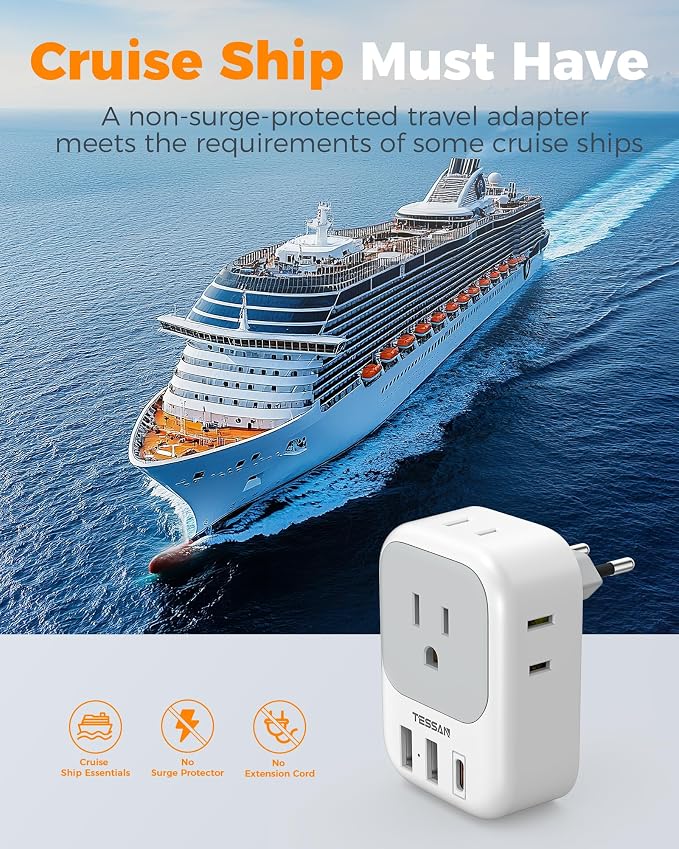 TESSAN European Travel Plug Adapter 2 Pack, Type C Plug