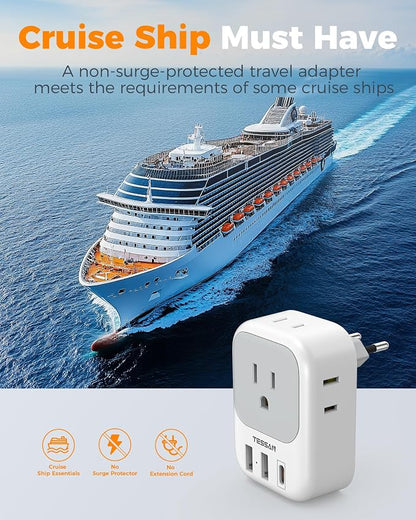 TESSAN European Travel Plug Adapter 2 Pack, Type C Plug