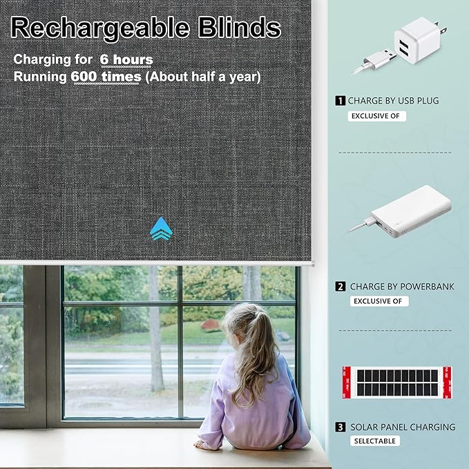 Aprilsmart Motorized Blinds with Remote,Light Filtering Motorized Roller Shades Work with Apple Homekit,Alexa,SmartThings,Google Home,Customize Blinds(Bouvardia Dark Grey-66)