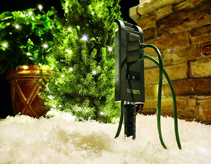 Woods WiOn 50063 Smart Plug-In Indoor and Outdoor Wi-Fi Switch and Yard Stake Bundle, 1 Grounded Outlet and 3 Grounded Outlets