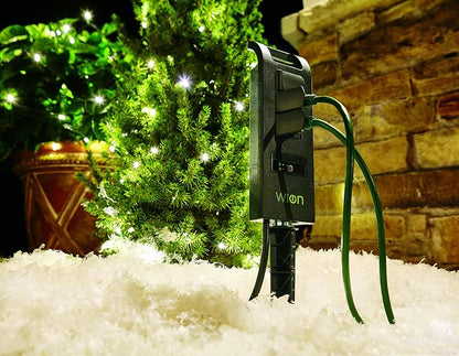 Woods WiOn 50063 Smart Plug-In Indoor and Outdoor Wi-Fi Switch and Yard Stake Bundle, 1 Grounded Outlet and 3 Grounded Outlets