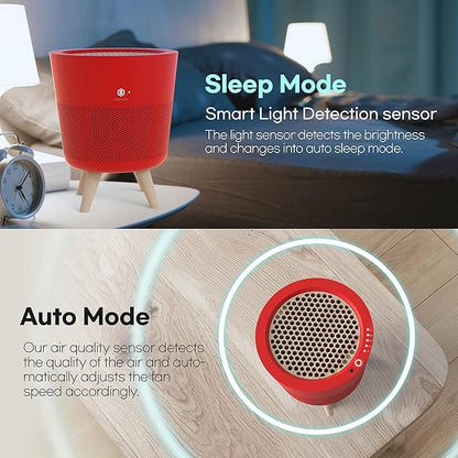 IMUNSEN M-002R HEPA Air Purifier with H13 True HEPA Filter, Cypress Wood Filter, Auto Sleep Mode, Filters 99.97% Pollen, Smoke, Perfect for Office and Bedroom, Made in Korea - Red