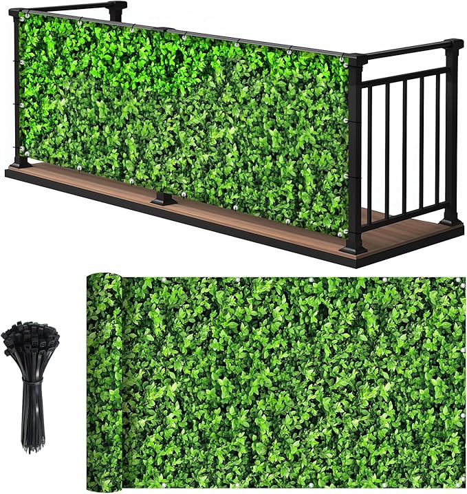 Shade&Beyond 4' X 16' Privacy Fence Screen Customized 450 GSM PVC Printed Privacy Fence with Zip Ties for Courtyards, Pools, Balconies-Green Leaves