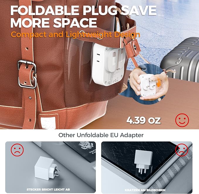 TESSAN UK Adapters for Travel, US to UK Ireland Plug Adapter 20W, Foldable