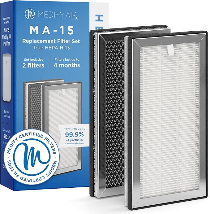 Medify MA-15 Genuine Replacement Filter Set for Allergens, Smoke, Wildfires, Dust, Odors, Pollen, Pet Dander | 3 in 1 with Pre-filter, True HEPA H13 and Activated Carbon for 99.9% Removal | 1-Pack