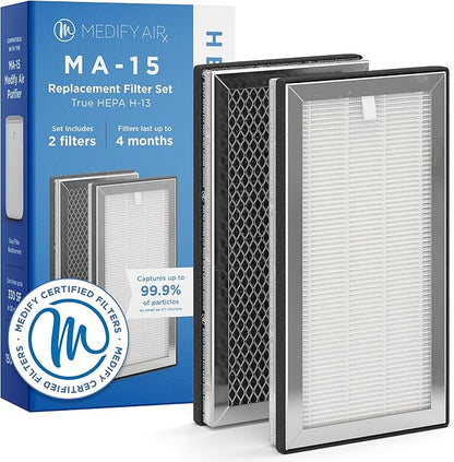 Medify MA-15 Genuine Replacement Filter Set for Allergens, Smoke, Wildfires, Dust, Odors, Pollen, Pet Dander | 3 in 1 with Pre-filter, True HEPA H13 and Activated Carbon for 99.9% Removal | 1-Pack