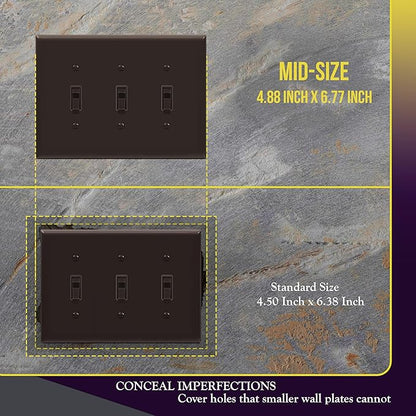 ENERLITES Triple Light Switch Wall Plate, Toggle Switch Plate, Gloss Finish, 3-Gang Mid-Size 4.88" x 6.77", Unbreakable Polycarbonate Thermoplastic, UL Listed, 8813M-BR, Brown