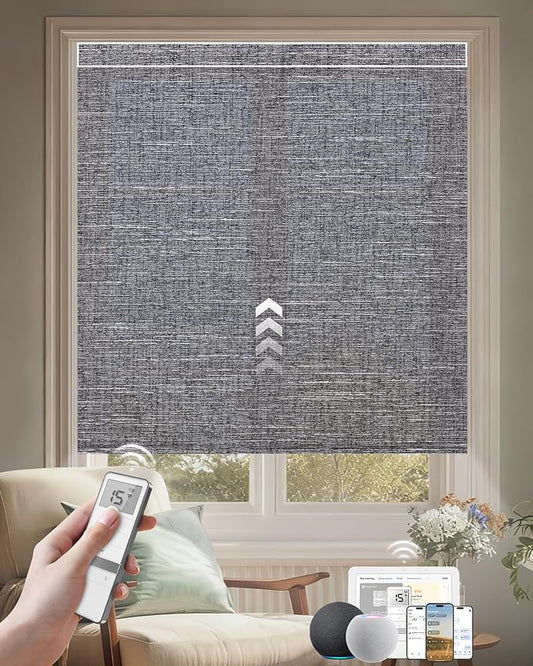 Kincmo Motorized Blinds with Remote, Light Filtering Roller Shades Work with Apple Homekit,Alexa,Google Home, Custom Electric Blinds with App,Voice Control (70% Blackout Aurora Midnight)