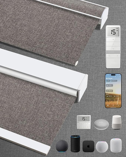 Motorized Blinds with Remote: Kincmo 100% Blackout Roller Shades Work with Apple Homekit,Alexa,Google Home, Customized Electric Blinds with App,Voice Control (100% Blackout Natural Walnut)