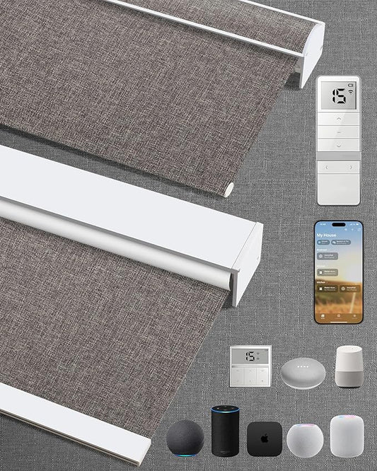 Motorized Blinds with Remote: Kincmo 100% Blackout Roller Shades Work with Apple Homekit,Alexa,Google Home, Customized Electric Blinds with App,Voice Control (100% Blackout Natural Walnut)