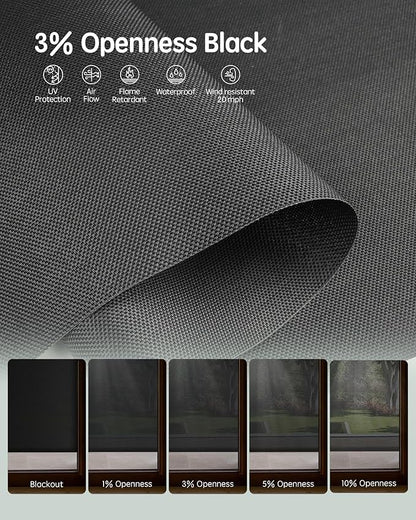 Yoolax Motorized Outdoor Shades Smart Retractable Patio Screens Compatible with Alexa Google, Remote Control Blinds for Porch Patio Waterproof Roller Shades Custom (3% Openness Black)
