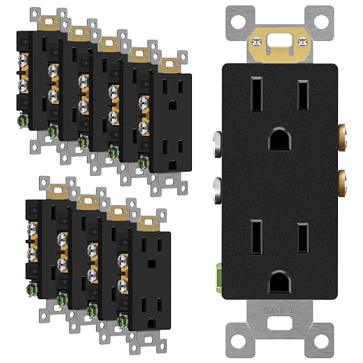 ENERLITES 10 Pack Decorator Wall Outlet, 15A Standard Electrical Receptacle | Self-Grounding, UL Listed, 5-15R, 125V, Non-Tamper Resistant Residential Outlets for Home, Kitchen, Bathroom, Matte Black