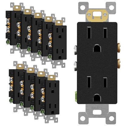 ENERLITES 10 Pack Decorator Wall Outlet, 15A Standard Electrical Receptacle | Self-Grounding, UL Listed, 5-15R, 125V, Non-Tamper Resistant Residential Outlets for Home, Kitchen, Bathroom, Matte Black