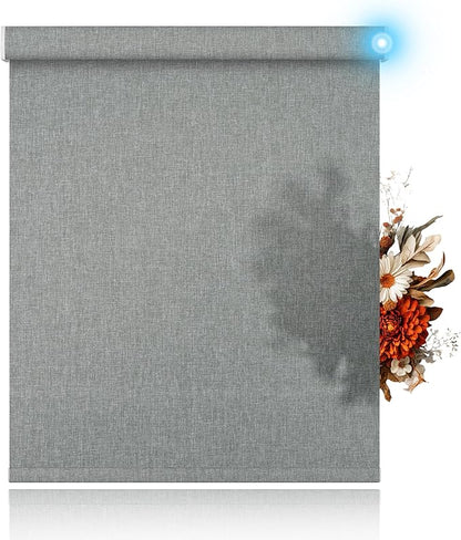 BERISSA Motorized Blinds with Remote,Light Filtering Smart Blinds for Windows,Linen Fabric,Remote Control,Thermal Insulated Automatic Blinds,Electric Blinds with USB/Solar Pannel.Linen Grey