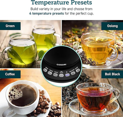 COSORI Electric Gooseneck Kettle Smart Bluetooth with Variable Temperature Control, Pour Over Coffee & Tea Maker, 100% Stainless Steel, Quick Heating, Matte Black