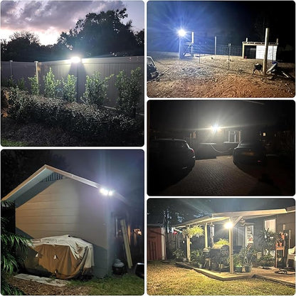 intelamp Solar Flood Lights Outdoor Waterproof, 2 Pack 6000mAh 1200LM Solar Powered Dual Motion Sensor LED Lighting Dusk to Dawn Security Floodlight Exterior with Remote 9.8ft Cable for Garden House