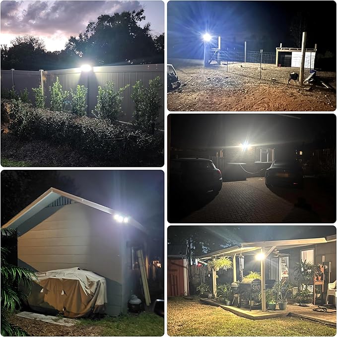 intelamp Solar Flood Lights Outdoor Waterproof, 6000mAh 1200LM Solar Powered Dual Motion Sensor LED Lighting Dusk to Dawn Security Floodlight Exterior with Remote 9.8ft Cable for Outside Garden House