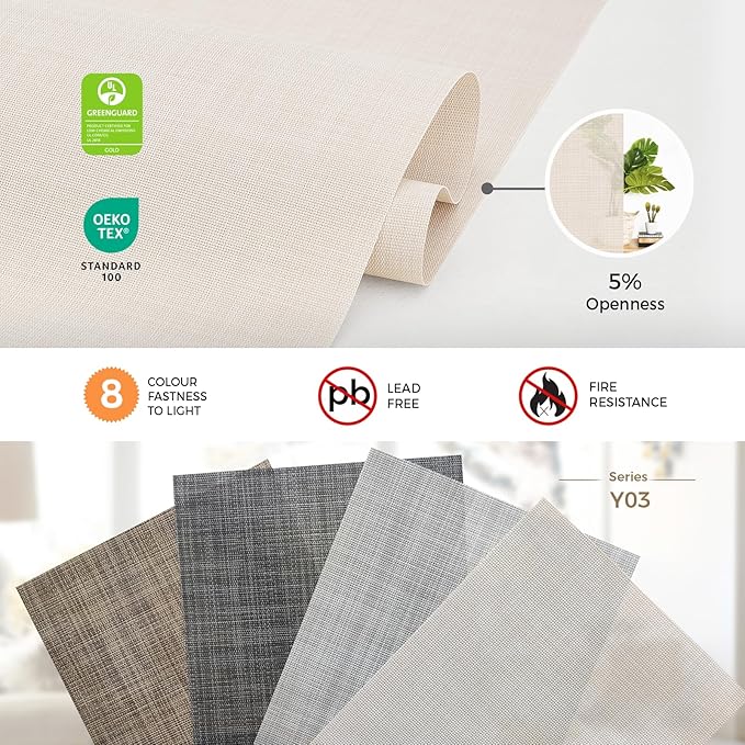HeyBlinds Motorized Solar Shades with Remote, Light Filtering Mesh Roller Shades, Flame Retardant Smart Blinds, UV Blocking, Alexa Google HomeKit Compatible, Custom Size (Linen Grid-5% Openness)