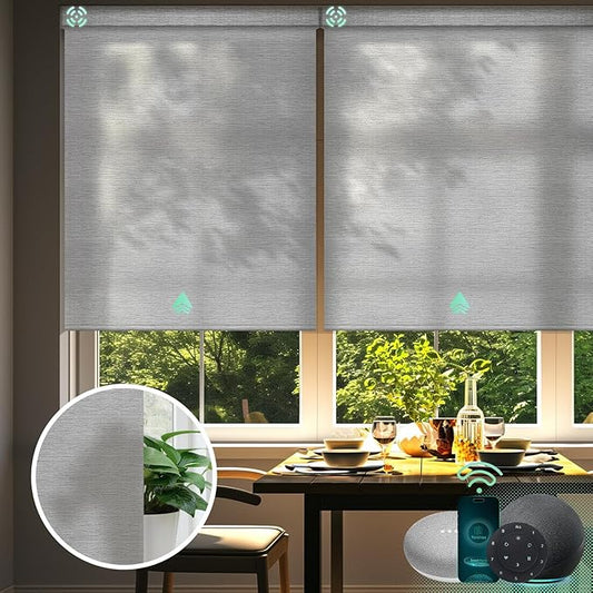 Yoolax Motorized Blinds with Remote, Room Darkening Smart Blinds Work with Alexa, Google, Automatic Roller Shades for Windows, Custom Electric Shades for Living Room Office (Shiny Grey)