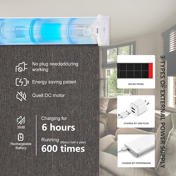 Bringnox Motorized Blinds with Remote,100% Blackout Smart Roller Blinds Compatible with Apple Homekit Google Home and Alexa Via HUB,and Customized (Grain Bronze-26)