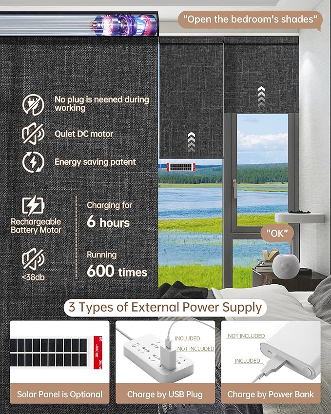 Kincmo Motorized Blinds with Remote, Light Filtering Roller Shades Work with Apple Homekit,Alexa,Google Home, Custom Electric Blinds with App,Voice Control (75% Blackout Meridian Midnight)