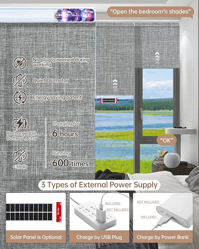 Kincmo Motorized Blinds with Remote, Light Filtering Roller Shades Work with Apple Homekit,Alexa,Google Home, Custom Electric Blinds with App,Voice Control (75% Blackout Meridian Grey)