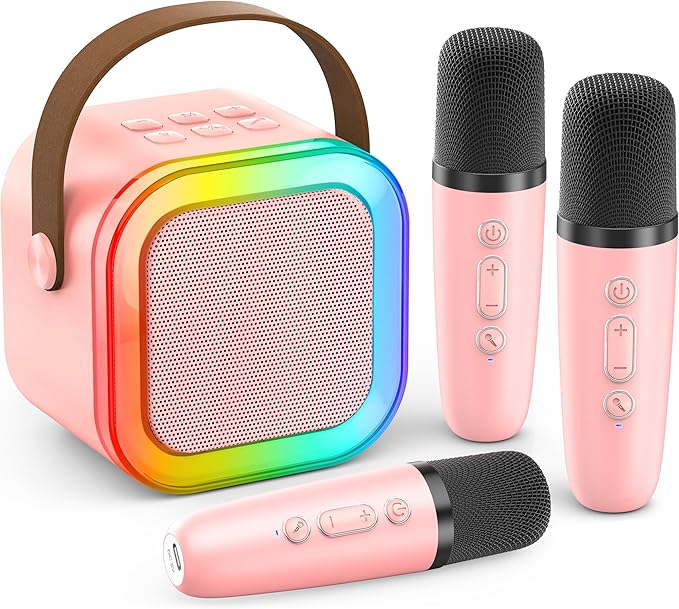 Mini Karaoke Machine for Kids Adults, 2026 TOP Birthday Gifts for Girls Boys 3,4,5,6,7,8+Year Old Toddler Toys, Portable Bluetooth Speaker with 2 Wireless Karaoke Microphones Player (Lavender)
