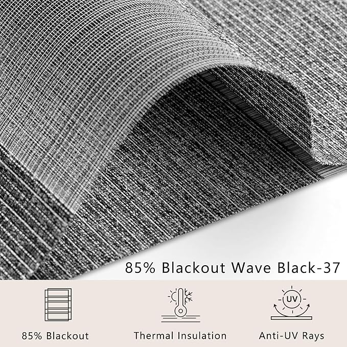 Bringnox Smart Motorized Zebra Roller Blinds - 85% Blackout, Remote Control, Works with HomeKit, Google Home & Alexa via Hub, Custom Size(85% Blackout Wave Black-37)