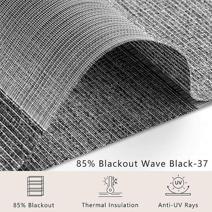 Bringnox Smart Motorized Zebra Roller Blinds - 85% Blackout, Remote Control, Works with HomeKit, Google Home & Alexa via Hub, Custom Size(85% Blackout Wave Black-37)