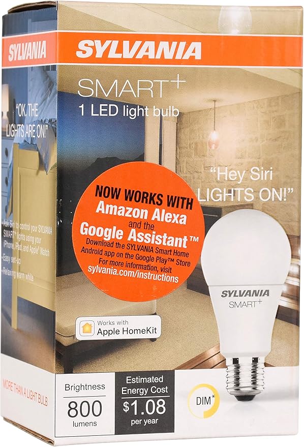 LEDVANCE Sylvania Smart+ Bluetooth Soft White A19 LED Bulb, Compatible with Alexa, Apple HomeKit and Google Assistant, 1 Pack