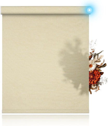 BERISSA Motorized Blinds with Remote,Light Filtering Smart Blinds for Windows,Linen Fabric,Remote Control,Thermal Insulated Automatic Blinds,Electric Blinds with USB/Solar Pannel.Linen Beige