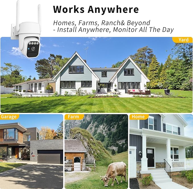 Solar Powered Security Camera, 360° Wireless Outdoor Camera,Motion Tracking, AI Alerts, Night Vision, 2-Way Audio,Waterproof,Surveillance Camera for Home & Business,Cloud Service, Alexa