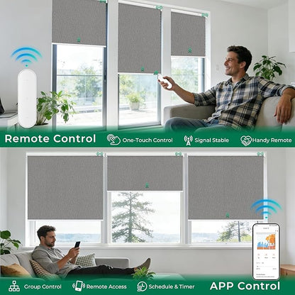Allesin Smart Zigbee Roller Shades with Alexa Control, Blackout Motorized Blinds, No Hub Needed, Custom Sizes, Remote Included, (Gray, 30" W x 72" H)
