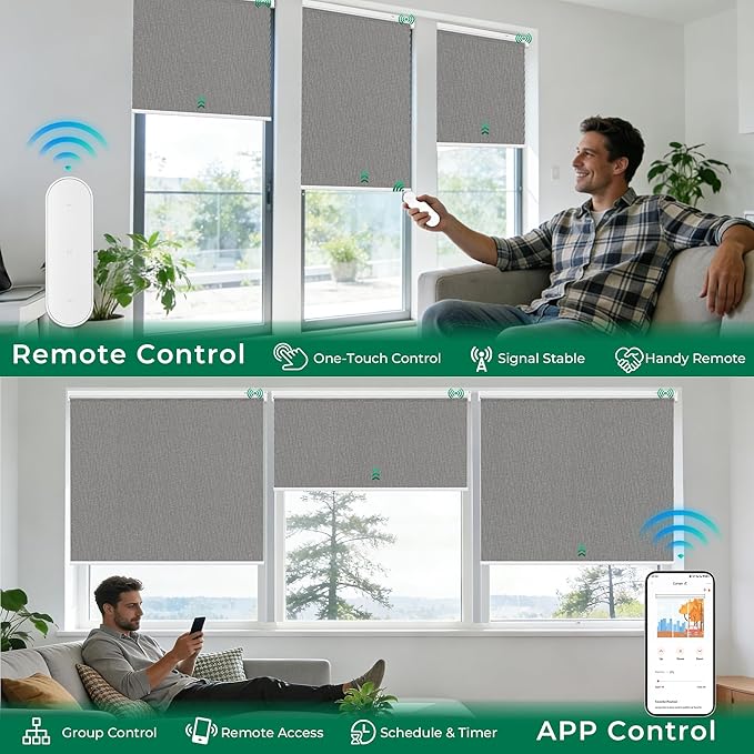 Allesin Smart Zigbee Roller Shades with Alexa Control, Blackout Motorized Blinds, No Hub Needed, Custom Sizes, Remote Included, (Gray, 29" W x 72" H)