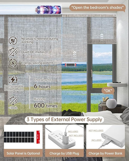Kincmo Motorized Blinds with Remote, Light Filtering Roller Shades Work with Apple Homekit,Alexa,Google Home, Custom Electric Blinds with App,Voice Control (50% Blackout Sheer Brown)