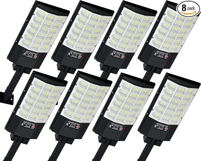 Solar Street Lights Outdoor, Waterproof Motion Sensor Solar Lights with Remote Control, 6500K Dusk to Dawn Parking Lot Flood Light for Outside Garage Yard, 8 Pack