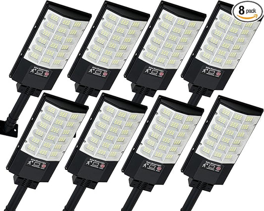 Solar Street Lights Outdoor, Waterproof Motion Sensor Solar Lights with Remote Control, 6500K Dusk to Dawn Parking Lot Flood Light for Outside Garage Yard, 8 Pack