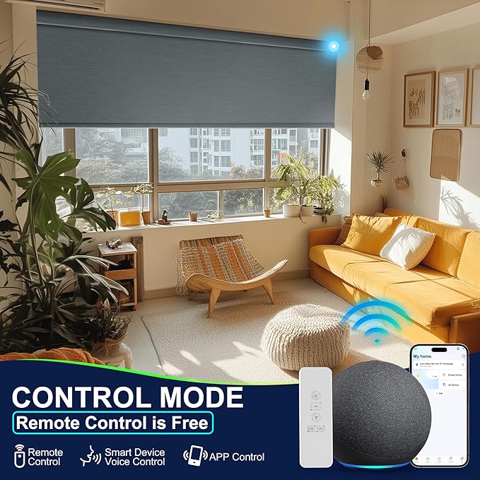 BERISSA Motorized Blinds with Remote,Blackout Smart Blinds for Windows,Jacquard Fabric,Remote Control,Thermal Insulated Automatic Blinds,Electric Blinds with USB/Solar Pannel.Silver Grey