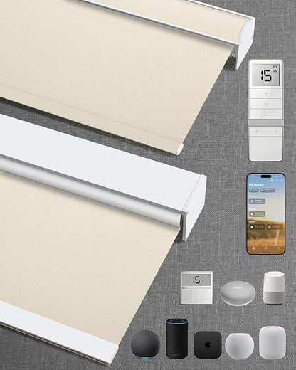Motorized Blinds with Remote: Kincmo 100% Blackout Roller Shades Work with Apple Homekit,Alexa,Google Home, Customized Electric Blinds with App,Voice Control (100% Blackout Essential Cream)
