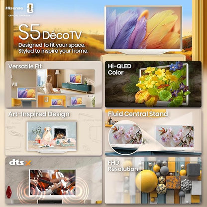 Hisense 32-Inch S5 DécoTV Series Hi-QLED FHD Smart Fire TV (32S5QF) - Versatile Fit, Hi-QLED Color, Art-Inspired Design, Fluid Central Stand, DTS Virtual: X, Stream Live TV Without Cable