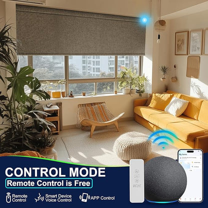 BERISSA Motorized Blinds with Remote,Blackout Smart Blinds for Windows,Linen Fabric,Remote Control,Thermal Insulated Automatic Blinds,Electric Blinds with USB/Solar Pannel.Linen Brown