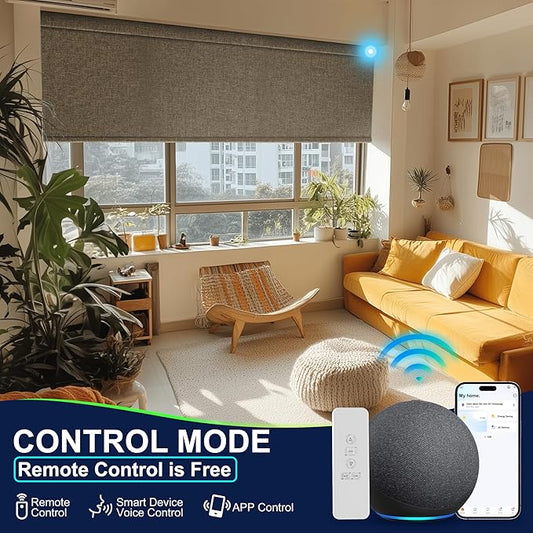 BERISSA Motorized Blinds with Remote,Blackout Smart Blinds for Windows,Linen Fabric,Remote Control,Thermal Insulated Automatic Blinds,Electric Blinds with USB/Solar Pannel.Linen Brown