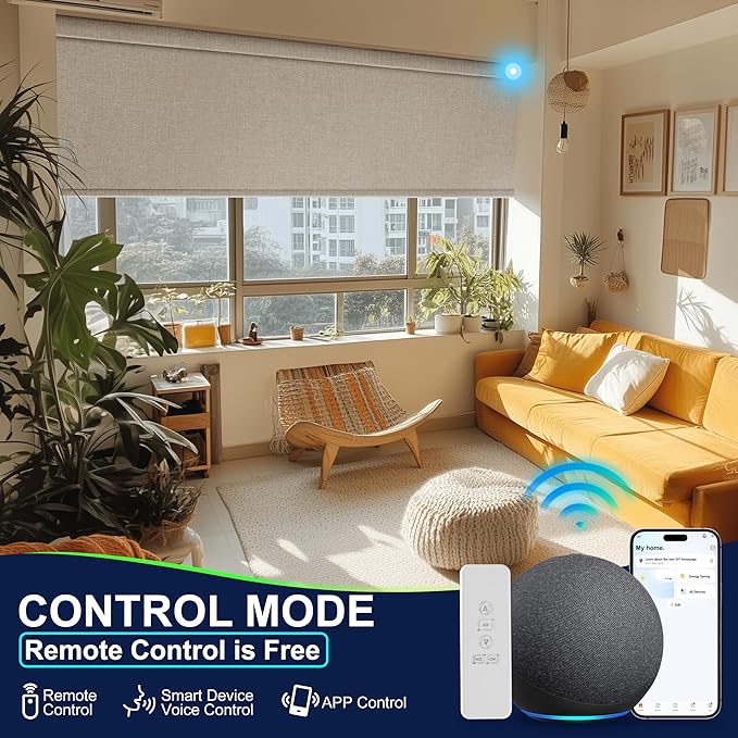 BERISSA Motorized Blinds with Remote,Blackout Smart Blinds for Windows,Linen Fabric,Remote Control,Thermal Insulated Automatic Blinds,Electric Blinds with USB/Solar Pannel.Linen Pink